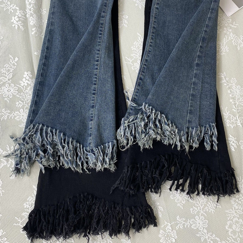 Dámske vintage streetwear džínsy s vysokým pásom, kórejské módne strihy, štíhle gombíky, nohavice, strapce, džínsy, ležérne úzke nohavice