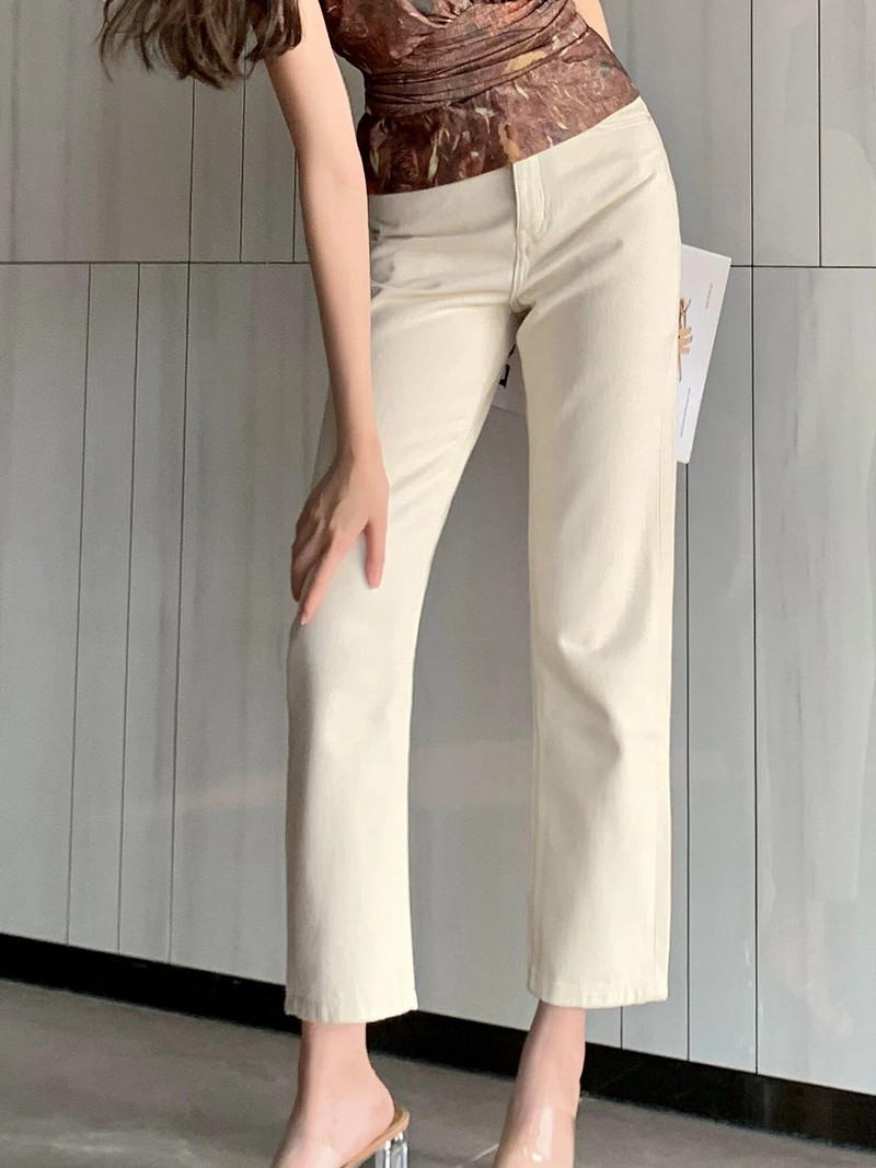 9 ΠΟΝΤΕΣ ΚΡΕΜ ΛΕΥΚΟ ΙΣΙΟ ΠΟΔΙ ΜΑΣΙΦ ΣΤΡΕΤΣ ΤΖΙΝ ΓΙΑ ΓΥΝΑΙΚΕΙΑ CASUAL Y2K PANTALONS JANS - FORGUNROSES