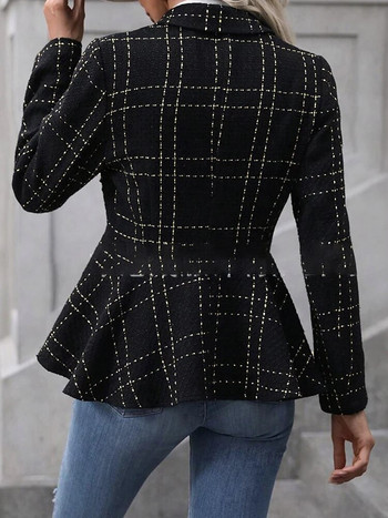 Κομψό μπλέιζερ για γυναίκες Casual βολάν με μακρυμάνικο μπουφάν μόδας ριγέ παλτό Φθινόπωρο Χειμώνας Νέα σε εξωτερικά ρούχα 2023