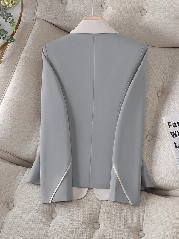 Dámske sako s dlhým rukávom, béžovo-modré, hnedé, dámske, obchodné, pracovné, úzke, na jeseň a zimu