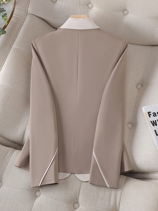 Dámske sako s dlhým rukávom, béžovo-modré, hnedé, dámske, obchodné, pracovné, úzke, na jeseň a zimu