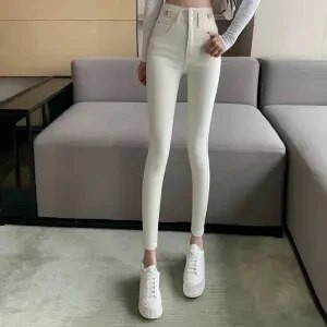 Korea Mood Aprikoos Kitsad püksid Naiste Kõrge vöökohaga Stretch Teksad Püksid Seksikas pliiats Capris Tänavarõivad Hip Lift Denim Retuusid