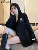 Blazere pentru femei, design minimalist cu petice, cu mânecă lungă, pentru femei, haine de toamnă, toate se potrivesc, drepte, birou, dame, vintage, retro, elegante