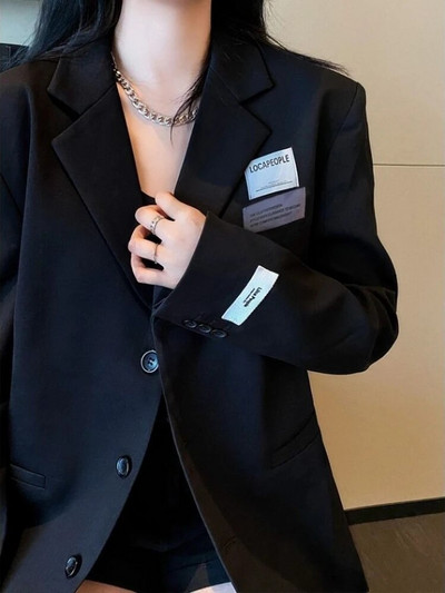 Blazere pentru femei, design minimalist cu petice, cu mânecă lungă, pentru femei, haine de toamnă, toate se potrivesc, drepte, birou, dame, vintage, retro, elegante