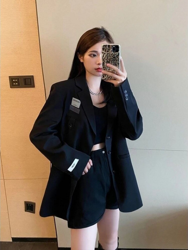 Blazere pentru femei, design minimalist cu petice, cu mânecă lungă, pentru femei, haine de toamnă, toate se potrivesc, drepte, birou, dame, vintage, retro, elegante