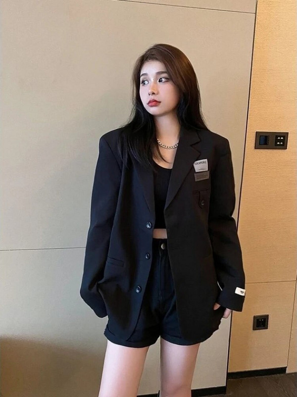 Blazere pentru femei, design minimalist cu petice, cu mânecă lungă, pentru femei, haine de toamnă, toate se potrivesc, drepte, birou, dame, vintage, retro, elegante