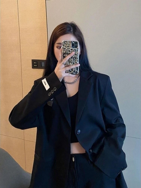 Blazere pentru femei, design minimalist cu petice, cu mânecă lungă, pentru femei, haine de toamnă, toate se potrivesc, drepte, birou, dame, vintage, retro, elegante