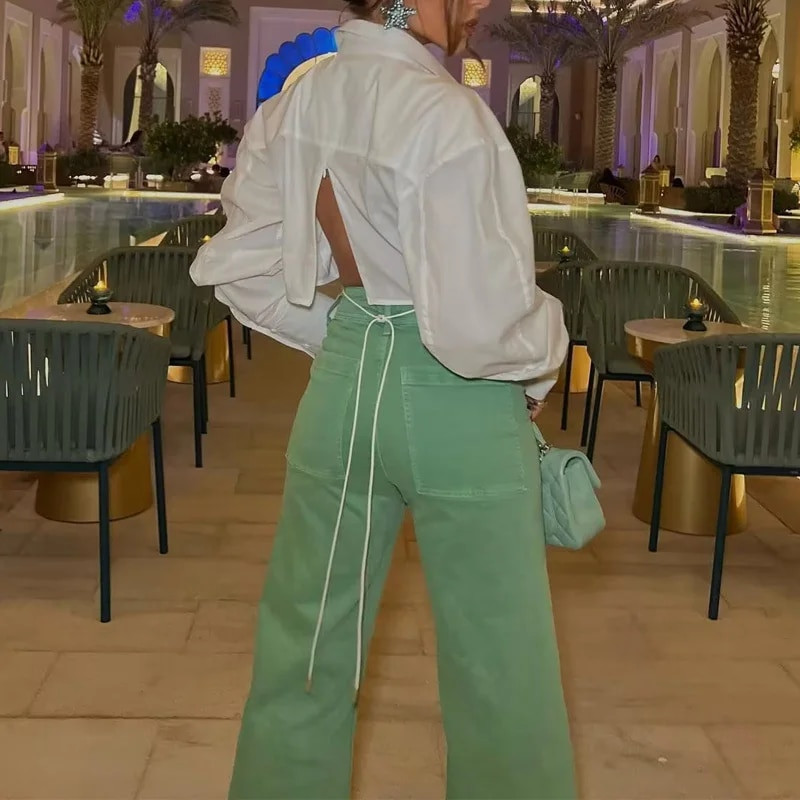 Dámske rifľové nohavice TRAF Ružové džínsy Baggy Jeans s rovnými nohavicami, námornícka modrá, streetwear, letné dámske džínsy