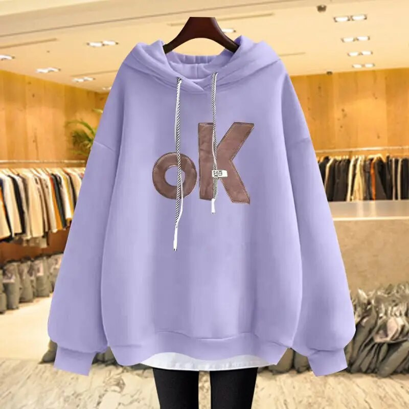 Γυναικεία Ρούχα Φθινοπωρινά, Χειμωνιάτικα Φούτερ με κουκούλα 2023 New Fleece printed Casual Loose Φούτερ Γυναικεία απλά πουλόβερ με κουκούλα