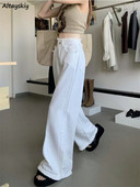 Biele džínsy pre ženy, roztrhané, voľné, vintage, kórejský štýl, populárne, osobné, mladé, jednoduché, vysokoškolské, džínsové nohavice, Harajuku Streetwear