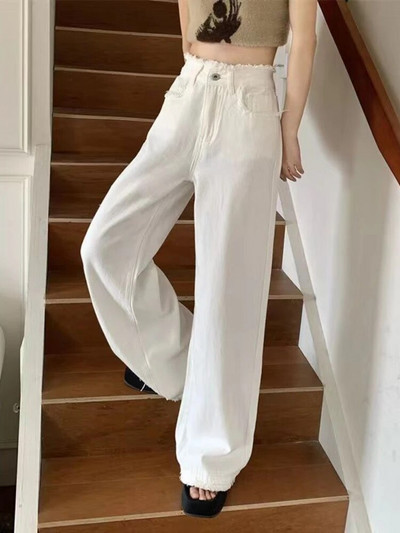 Biele džínsy pre ženy, roztrhané, voľné, vintage, kórejský štýl, populárne, osobné, mladé, jednoduché, vysokoškolské, džínsové nohavice, Harajuku Streetwear