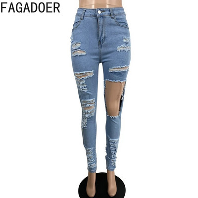 FAGADOER Módne dámske džínsové nohavice s vysokým pásom a gombíkovou dierkou, jesenné ležérne elastické džínsy
