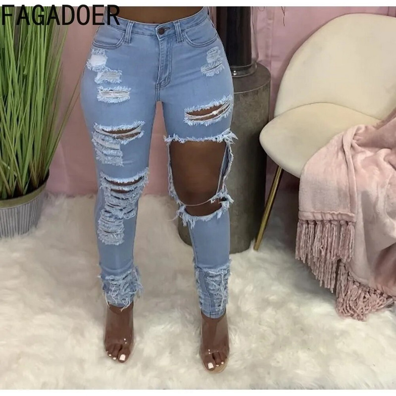 FAGADOER Módne dámske džínsové nohavice s vysokým pásom a gombíkovou dierkou, jesenné ležérne elastické džínsy
