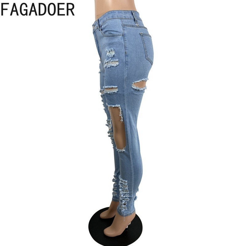 FAGADOER Módne dámske džínsové nohavice s vysokým pásom a gombíkovou dierkou, jesenné ležérne elastické džínsy