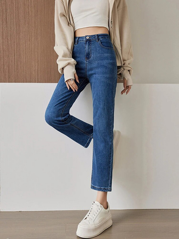 Dámske tmavomodré džínsy pre dievčatá po členky, streetwear s vysokým pásom, kórejská móda, vintage oblečenie, rovné nohavice pre ženy