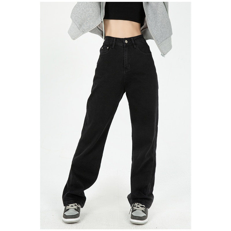 Dámske vintage džínsy s dlhým rukávom, voľné, rovné, s vysokým pásom, streetwear, klasické, ležérne, módne, denimové, so širokými nohavicami