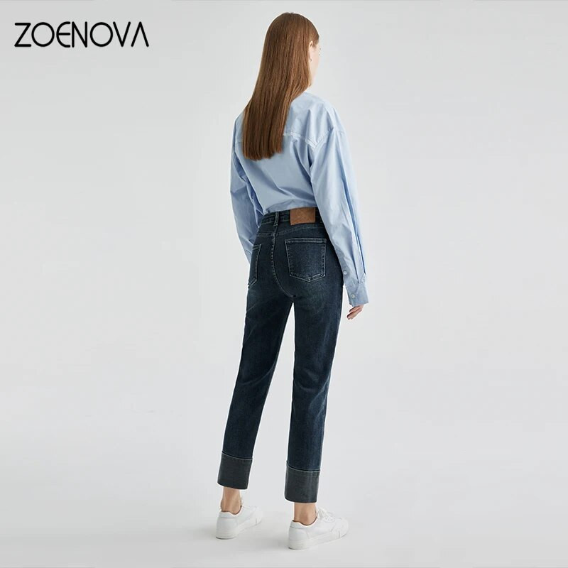 ZOENOVA 2024 Jarné nové vysoko kvalitné úzke džínsy po členky Dámske pouličné ležérne bavlnené elastické rovné nohavice s deviatimi bodmi
