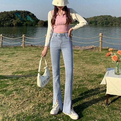 Blugi evazați pentru femeie cu talie înaltă pantaloni lați cu picioare elastice, la modă, strânși, spălat, pantaloni din denim pentru femei, multicolor, plus mărime XS-2XL