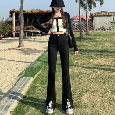 Blugi evazați pentru femeie cu talie înaltă pantaloni lați cu picioare elastice, la modă, strânși, spălat, pantaloni din denim pentru femei, multicolor, plus mărime XS-2XL