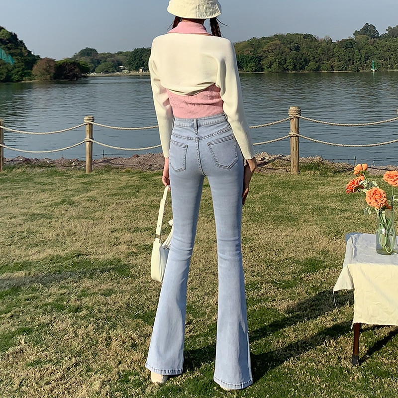 Blugi evazați pentru femeie cu talie înaltă pantaloni lați cu picioare elastice, la modă, strânși, spălat, pantaloni din denim pentru femei, multicolor, plus mărime XS-2XL