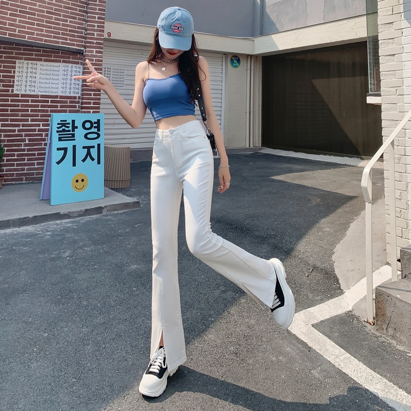 Blugi evazați pentru femeie cu talie înaltă pantaloni lați cu picioare elastice, la modă, strânși, spălat, pantaloni din denim pentru femei, multicolor, plus mărime XS-2XL