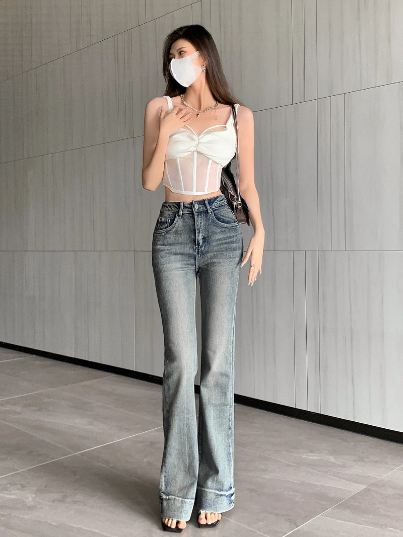 ΓΥΝΑΙΚΕΙΟ ΤΖΙΝ ΓΡΑΦΕΙΟ ΓΙΑ ΓΥΝΑΙΚΕΙΑ Y2K CACUAL ΨΗΛΟΜΕΣΟ ΑΔΥΤΟ ΤΖΙΝ ΜΙΚΡΟ FLARED- FORGUNROSES