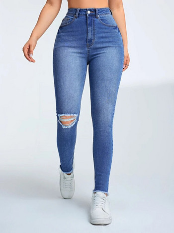 Denimcolab 2024 Γυναικεία τζιν με τρύπα Γυναικεία casual skinny τζιν Stretch τζιν μολύβι εννέα παντελόνια Raw Edge τζιν παντελόνι