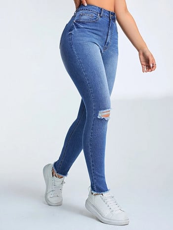 Denimcolab 2024 Γυναικεία τζιν με τρύπα Γυναικεία casual skinny τζιν Stretch τζιν μολύβι εννέα παντελόνια Raw Edge τζιν παντελόνι