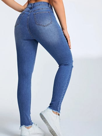 Denimcolab 2024 Γυναικεία τζιν με τρύπα Γυναικεία casual skinny τζιν Stretch τζιν μολύβι εννέα παντελόνια Raw Edge τζιν παντελόνι