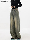 Dámske ležérne džínsy s vysokým pásom, retro štýlom a vrecovitými nohavicami v štýle Y2K s vysokým pásom