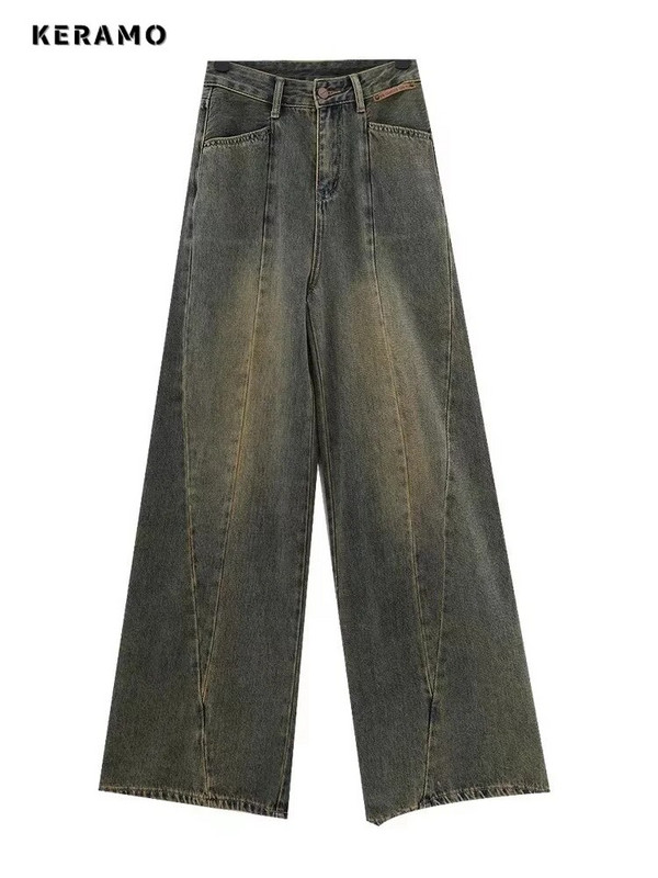 Dámske ležérne džínsy s vysokým pásom, retro štýlom a vrecovitými nohavicami v štýle Y2K s vysokým pásom