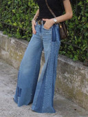 Dámske džínsové maxi nohavice s vysokým pásom, vrecká a zipsom, široké nohavice s raw lemom, dámske vintage džínsy