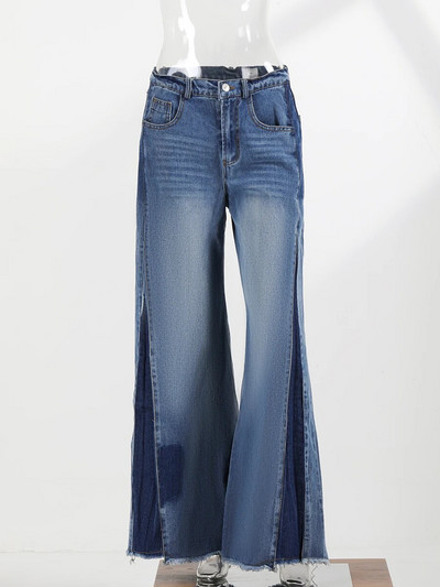 Dámske džínsové maxi nohavice s vysokým pásom, vrecká a zipsom, široké nohavice s raw lemom, dámske vintage džínsy