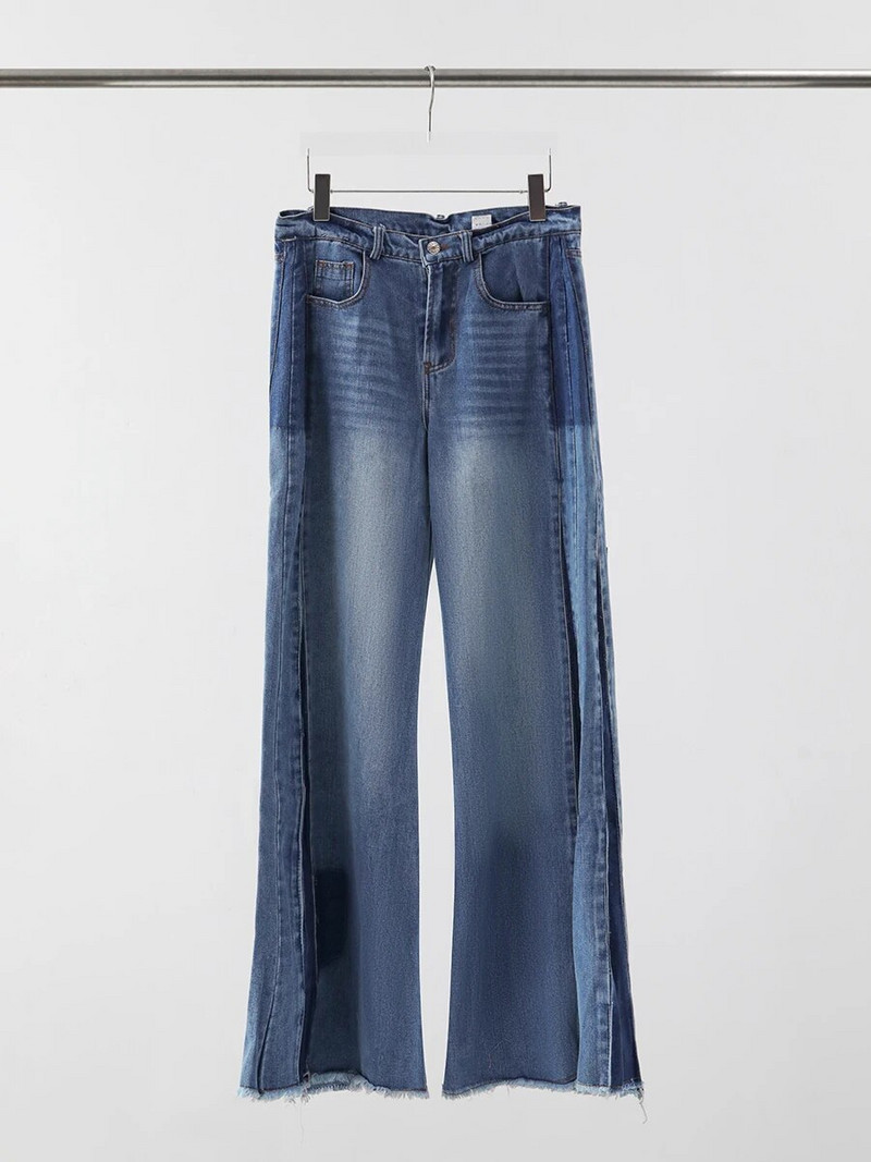 Dámske džínsové maxi nohavice s vysokým pásom, vrecká a zipsom, široké nohavice s raw lemom, dámske vintage džínsy