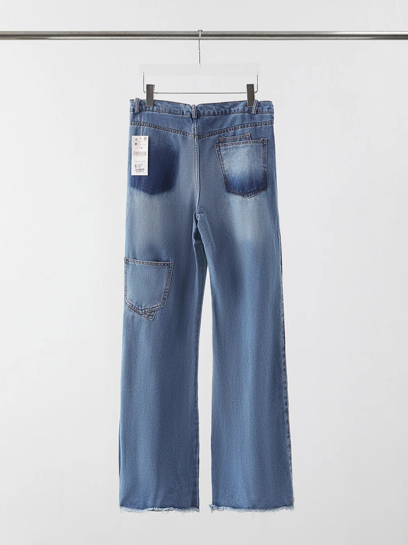 Dámske džínsové maxi nohavice s vysokým pásom, vrecká a zipsom, široké nohavice s raw lemom, dámske vintage džínsy