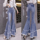 Ženske široke traperice 2023. Plave uske vintage traper hlače s resicama Patchwork Boot-cut Mujer Modne hlače