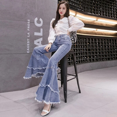 Ženske široke traperice 2023. Plave uske vintage traper hlače s resicama Patchwork Boot-cut Mujer Modne hlače