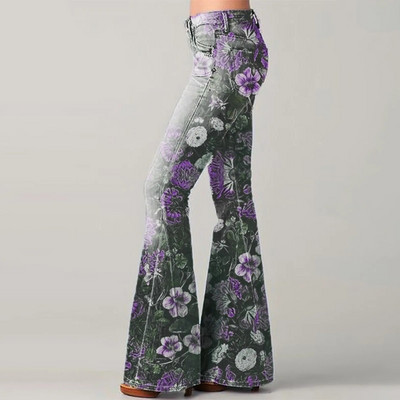 Dámske džínsy s vysokým pásom, florálnou potlačou, rovné, široké džínsové nohavice, vrecovité, voľné, ležérne, streetwear