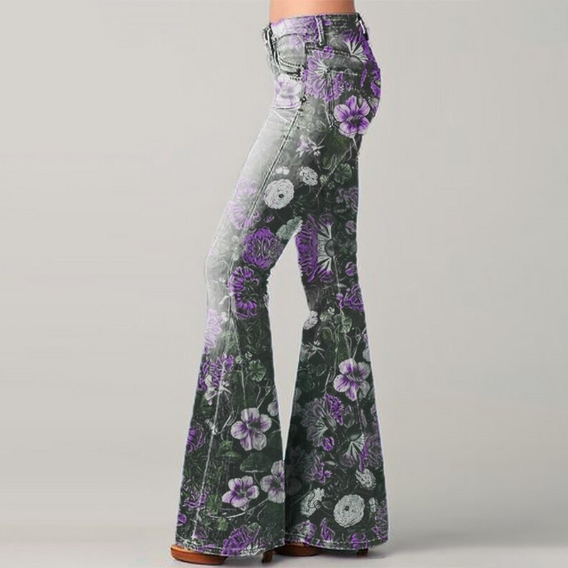 Dámske džínsy s vysokým pásom, florálnou potlačou, rovné, široké džínsové nohavice, vrecovité, voľné, ležérne, streetwear