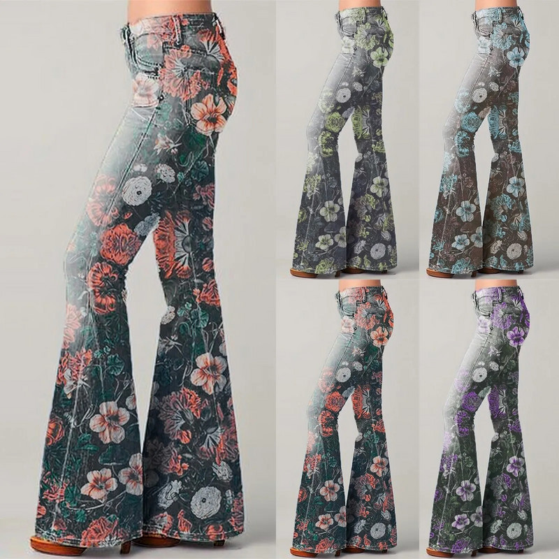 Dámske džínsy s vysokým pásom, florálnou potlačou, rovné, široké džínsové nohavice, vrecovité, voľné, ležérne, streetwear