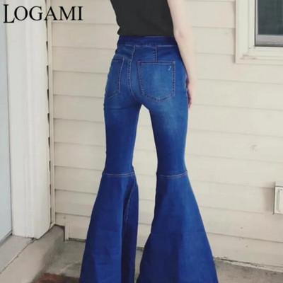 LOGAMI High Waist Big Flare Jeans Woman Elastic Skinny Denim Παντελόνι Γυναικείο Vintage Jeans Καλοκαίρι Φθινόπωρο