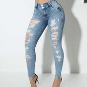 2024 Blugi rupti albastru deschis pentru femei Pantaloni skinny din denim Push Up Fashion Streetwear Toamna Iarna Pantaloni versatili Slim Fit