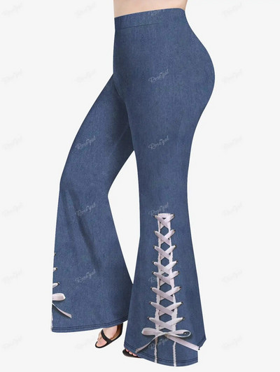 ROSEGAL Jeans 3D de mărime mare, pantaloni evazați cu imprimeu, femei, primăvară, vară, cu talie elastică, pantaloni casual, pentru femei XS-5X, îmbrăcăminte de stradă, fund cu clopoței