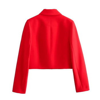 TRAF 2023 Cropped Red Blazer Γυναικείο Vintage Κομψό και Κομψό Γυναικείο Μπουφάν Μακρυμάνικο Κοντό Παλτό Γυναικείο Φθινοπωρινό μπουφάν