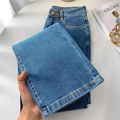 Blugi drepți cu talie înaltă de damă, de primăvară, ocazional, până la glezne, pantaloni din denim coreeani, îmbrăcăminte de stradă, stretch Vaqueros