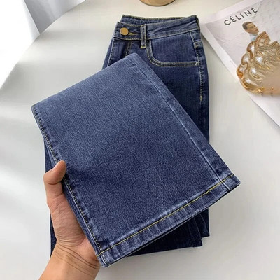 Blugi drepți cu talie înaltă de damă, de primăvară, ocazional, până la glezne, pantaloni din denim coreeani, îmbrăcăminte de stradă, stretch Vaqueros