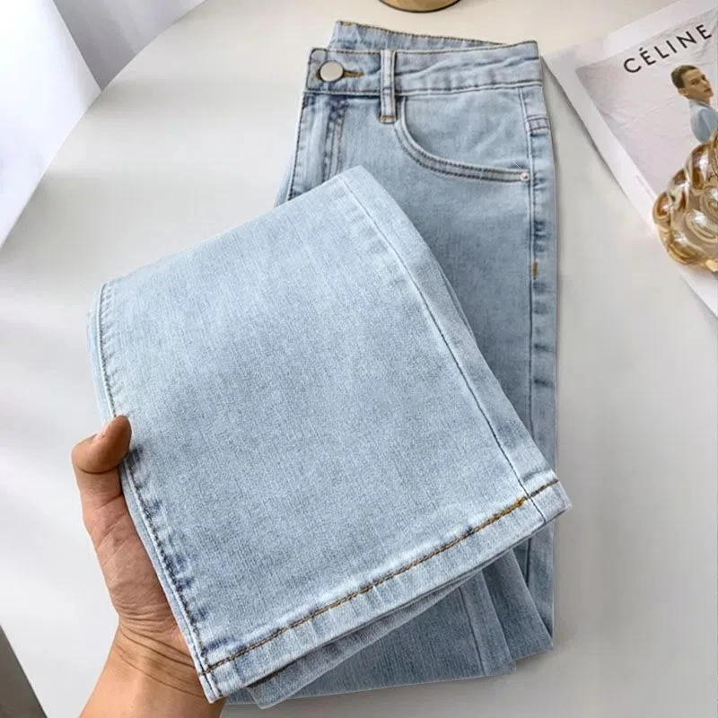 Blugi drepți cu talie înaltă de damă, de primăvară, ocazional, până la glezne, pantaloni din denim coreeani, îmbrăcăminte de stradă, stretch Vaqueros