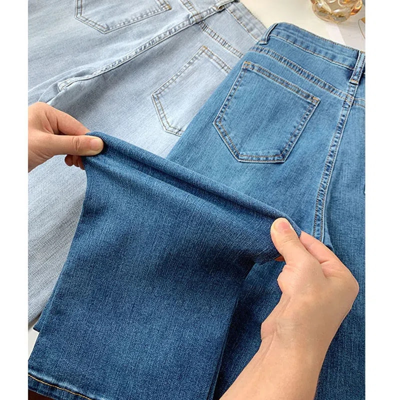 Blugi drepți cu talie înaltă de damă, de primăvară, ocazional, până la glezne, pantaloni din denim coreeani, îmbrăcăminte de stradă, stretch Vaqueros