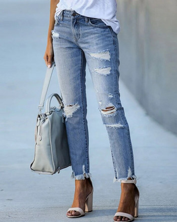 Γυναικεία τζιν 2024 Ανοιξιάτικη Μόδα με φερμουάρ Fly Cutout σκισμένο ακατέργαστο στρίφωμα Casual απλό σχέδιο τσέπης Skinny Daily Jeans Y2K Streetwear