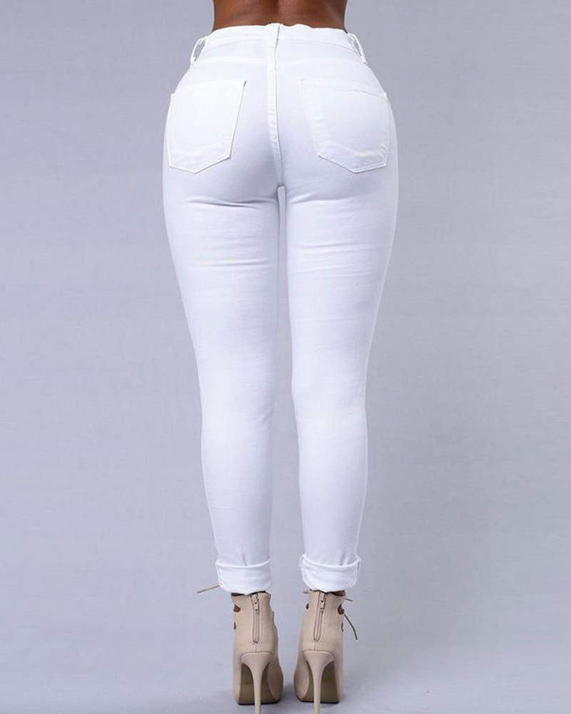 Elastické nohavice, čiernobiele roztrhané džínsy, módne sexy úzke džínsové ceruzkové nohavice pre ženy, 2023, streetwear, ležérne nohavice Y2k